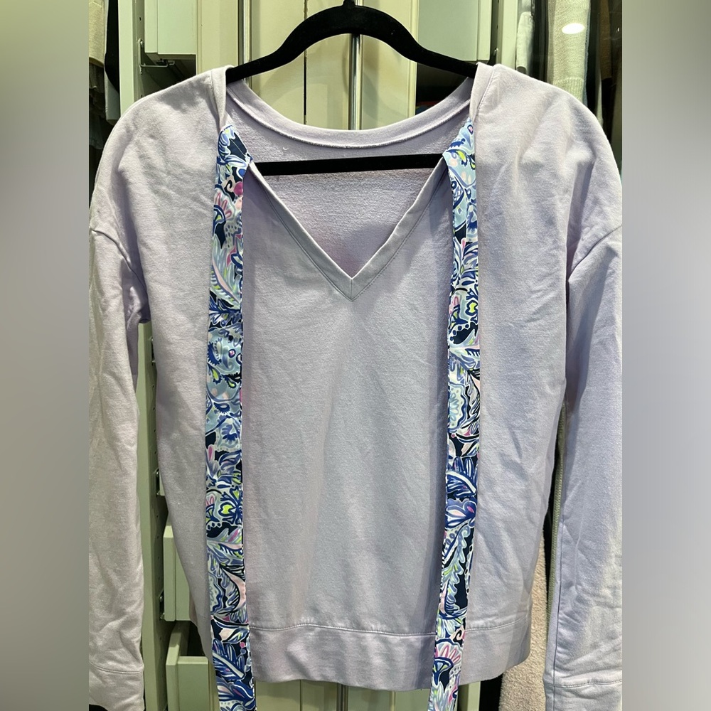 LILLY PULITZER Dillon Pullover Sweatshirt in Lilac Verbana XXS Style# 004508 - Picture 9 of 12
